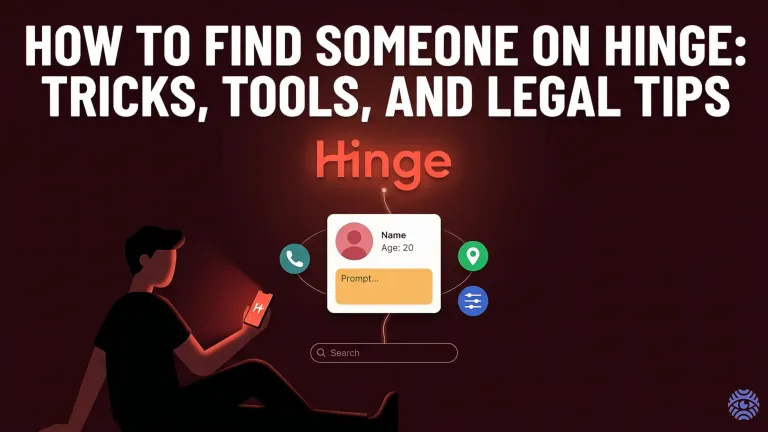Person browsing a dating app on a smartphone with location filters and profile search options visible on screen