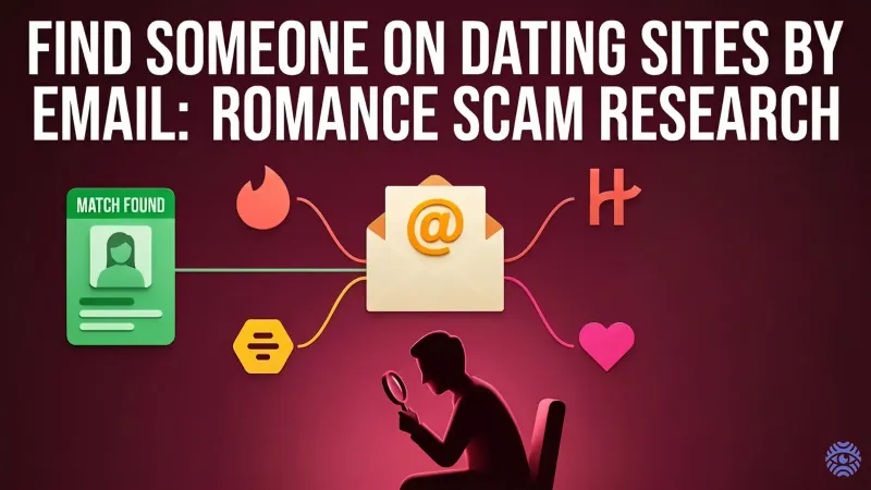 Finding someone on dating sites by email for romance scam research illustration