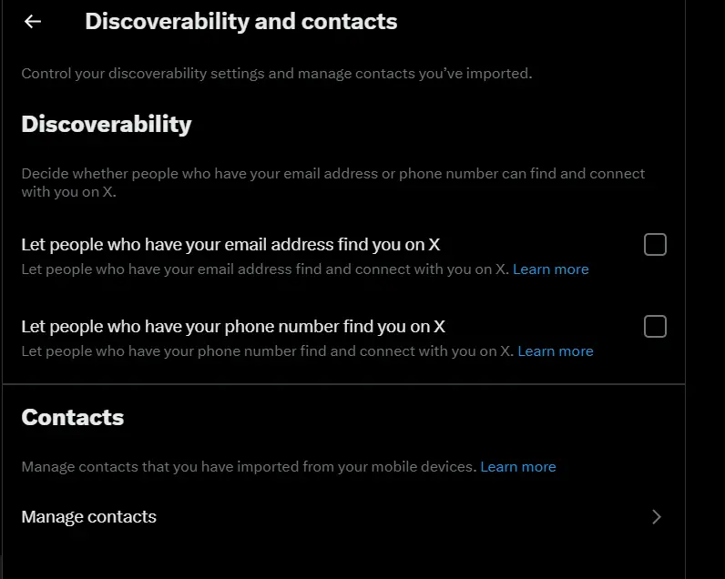 Twitter discoverability settings