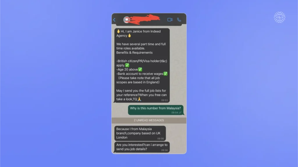 whatsapp job offer scam